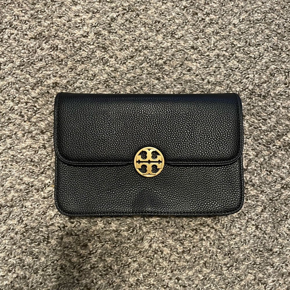 Tory Burch Chelsea Black Pebble Gold Hardware Convertible Chain Crossbody Bag